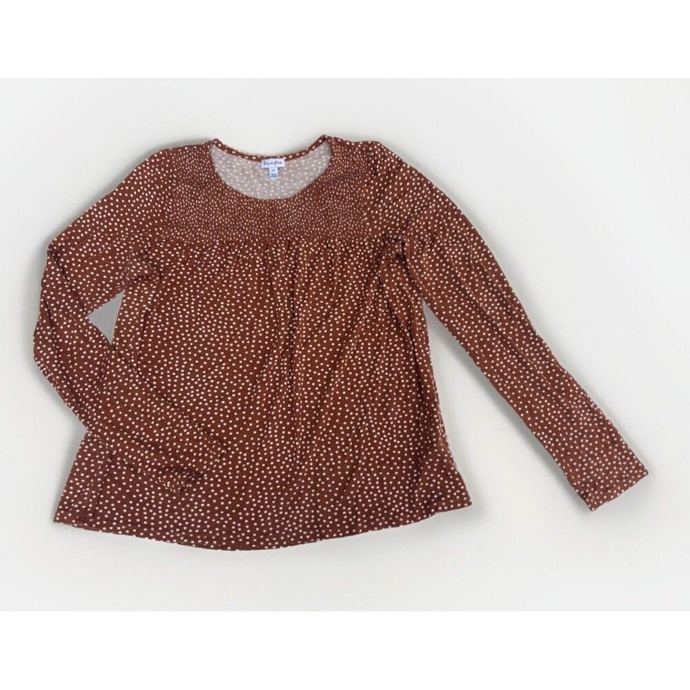 Love Fire Womens Brown Long Sleeve Top Polka Print Large